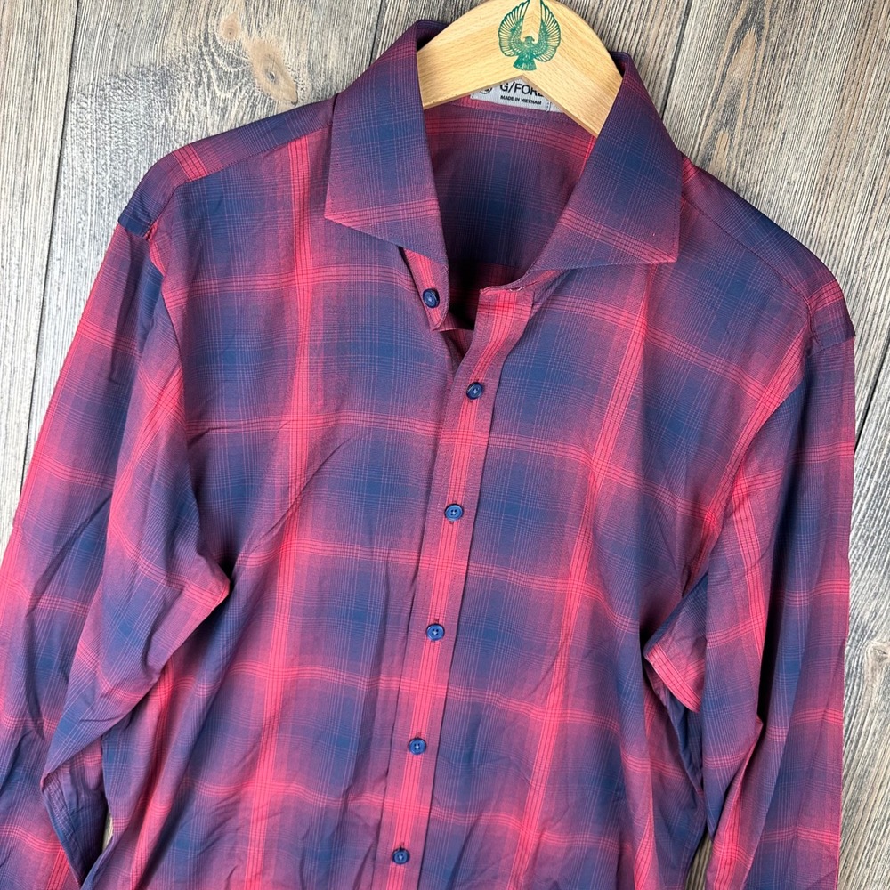 G/FORE Men's Midnight Sky Woven Shirt Long Sleeve Button Up Red Blue Size Large